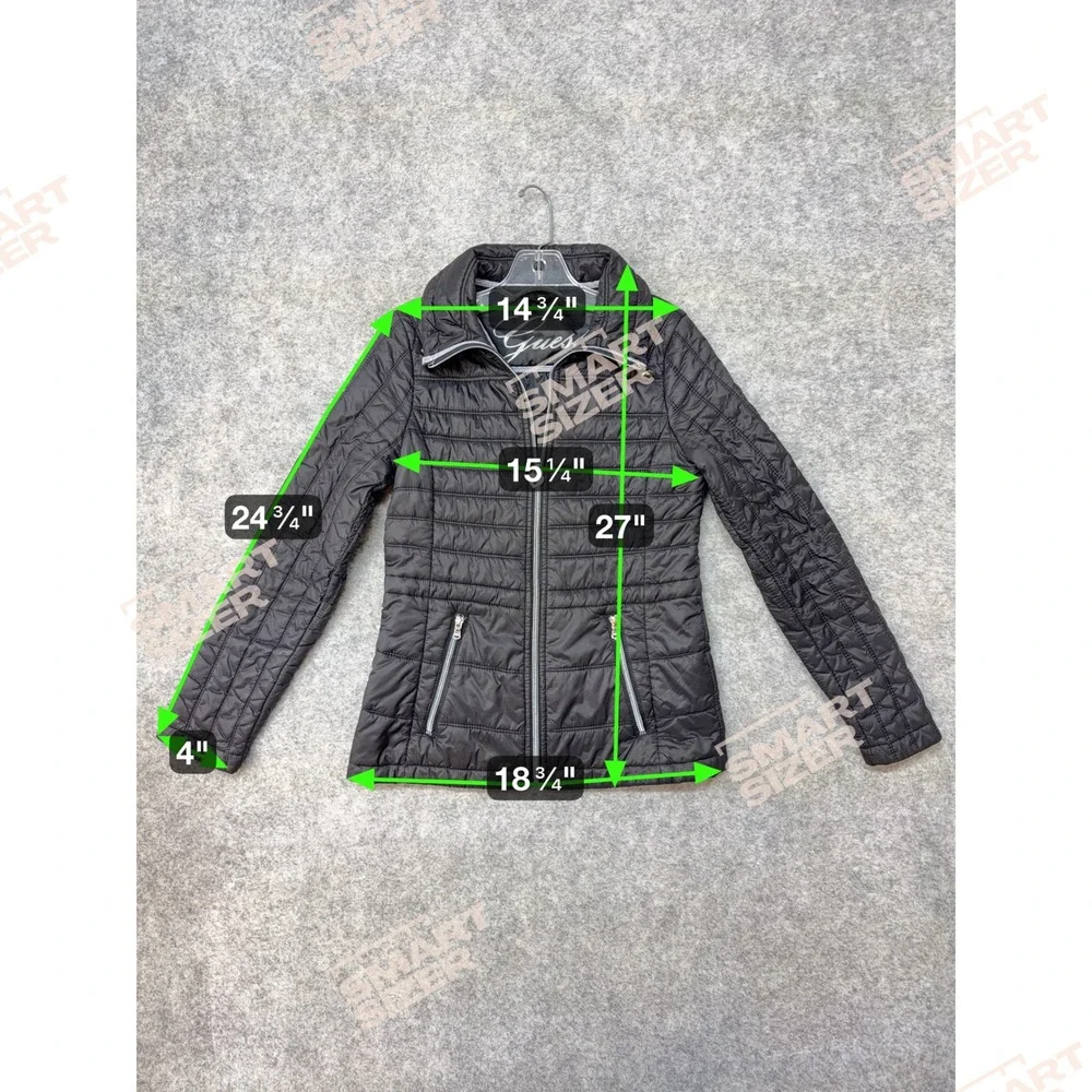 Guess Womens Black Quilted Puffer Jacket‎ Size XS Heart Zipper Winter